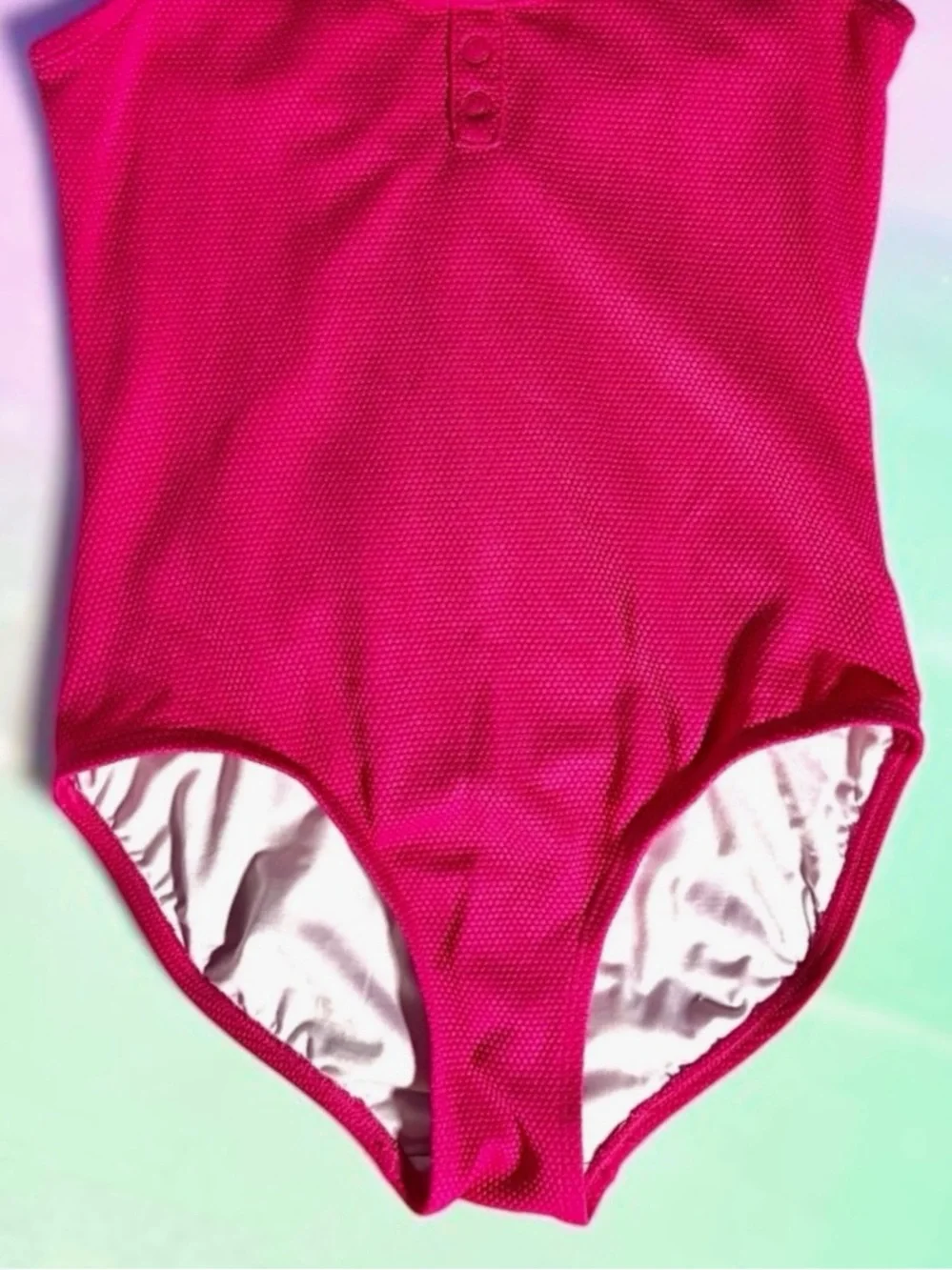 Old Navy Girls Swimsuit Bright Textured Pink One‑Piece XL 14–16 EUC